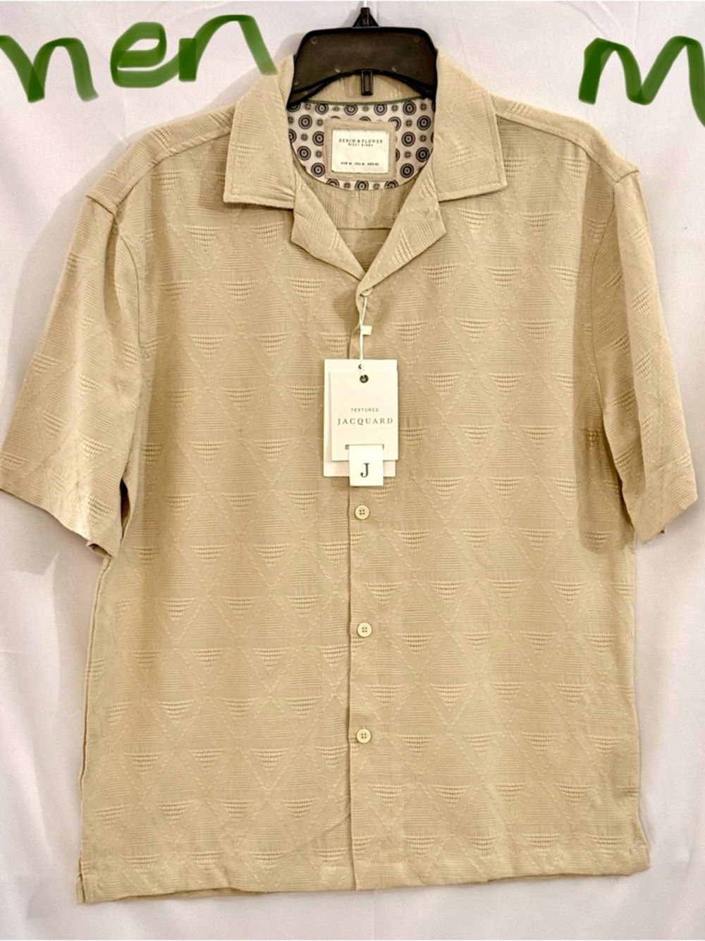 Denim & Flower Beige Geometric Jacquard Short-Sleeve Button-Down Shirt